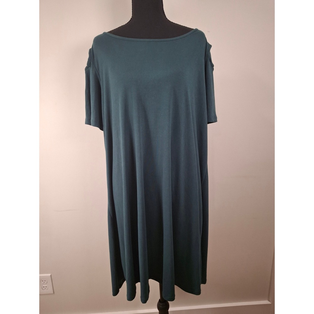 Vibe Sportswear Womens 3X Teal Cold Shoulder Lattice Shift TShirt Dress JKD8226X